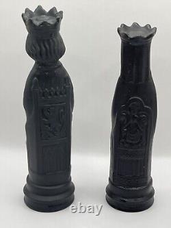 Pair Vintage Wedgwood Black Basalt King Queen Chess Figures Pieces Jasperware