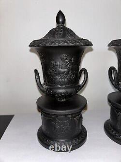 Pair Wedgwood Basalt Pedestal Urn Pair 19th C Jasperware