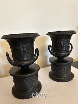 Pair Wedgwood Basalt Pedestal Urn Pair 19th C Jasperware