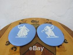Pair Wedgwood Blue Jasper Ware Dancing Hours Large Oval Cameos Plaques (c. 1800)