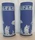 Pair Wedgwood Jasperware Cobalt Blue Spill Vases Large 7.5 Beautiful Ex Cond