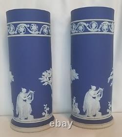 Pair Wedgwood Jasperware Cobalt Blue Spill Vases Large 7.5 Beautiful Ex Cond