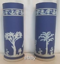 Pair Wedgwood Jasperware Cobalt Blue Spill Vases Large 7.5 Beautiful Ex Cond