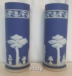 Pair Wedgwood Jasperware Cobalt Blue Spill Vases Large 7.5 Beautiful Ex Cond