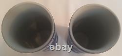 Pair Wedgwood Jasperware Cobalt Blue Spill Vases Large 7.5 Beautiful Ex Cond