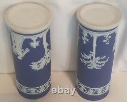 Pair Wedgwood Jasperware Cobalt Blue Spill Vases Large 7.5 Beautiful Ex Cond