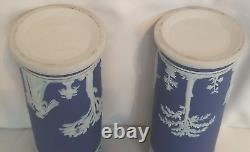 Pair Wedgwood Jasperware Cobalt Blue Spill Vases Large 7.5 Beautiful Ex Cond