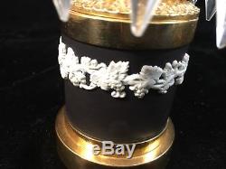 Pair -Wedgwood Jasperware Drop Crystal 8.5 Girandoles with Brass Cherubs