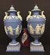 Pair Wedgwood Jasperware Pale Blue/white Dancing Hours Lidded Urns Handled Vases