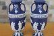Pair Of Antique Wedgwood Cobalt Blue Jasper Ware 6 Muses Trophy Vases (c. 1900)