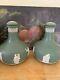 Pair Of Antique Wedgwood Sage Green Jasperware Decanters For Humphrey & Taylor