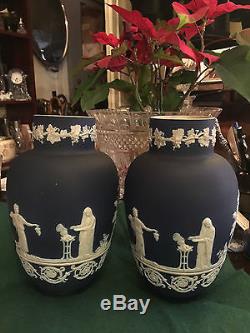 Pair of Dark Blue Jasperware Vase-Adams of Tunstall