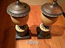 Pair of RARE Wedgwood Jasperware Yellow Buff Black 1930 28 tall Lamps AWESOME