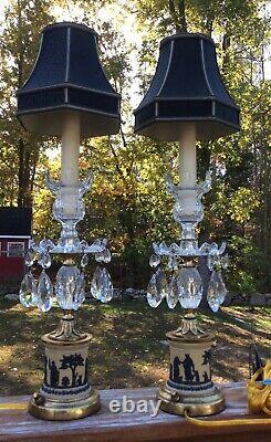 Pair of Rare 3 Color Wedgewood Cut Glass Lamps Museum Quality