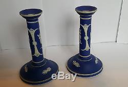 Pair of Unusual 19th Century Jasperware Candlesticks 19 cm tall