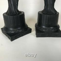 Pair of Wedgwood Black Basalt Figural Candlestick Pomona and Ceres