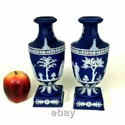 Pair of Wedgwood Dark Blue Jasperware Urns