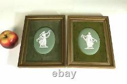 Pair of Wedgwood Green Jasperware Plaques in Matching Nice Frame