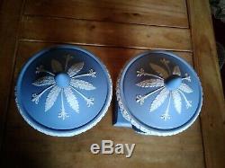 Pair of Wedgwood Jasperware Urns light blue with boxes fair to good cond x