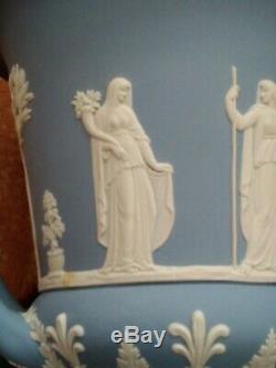 Pair of Wedgwood Jasperware Urns light blue with boxes fair to good cond x