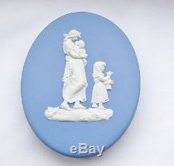 Pair of Wedgwood Pram Plaques Blue Jasperware Oval Plaque