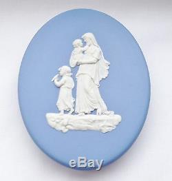 Pair of Wedgwood Pram Plaques Blue Jasperware Oval Plaque