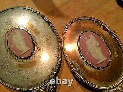 Plated Metal Hand Mirror & Hair Brush with Wedgwood Pink Jasperware Cameos NICE