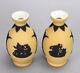 Pr English Wedgwood Jasperware Vases 5-1/8 Black On Yellow Classical Vignettes