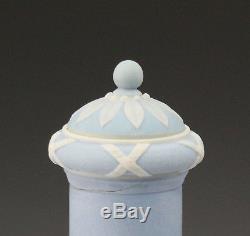 RARE 19th CENTURY WEDGWOOD THREE COLOR JASPERWARE DIP BARBER BOTTLE AND COVER
