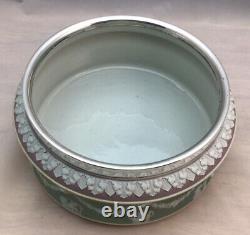 RARE 19thc Wedgwood Tri-color Jasperware Salad Bowl Mappin Webb Silver Plate Rim