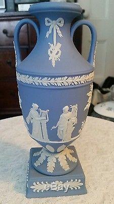 RARE 9 inch Wedgwood Blue Jasperware Bolted Urn Shape Trophy Vase