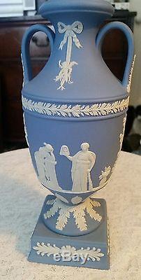 RARE 9 inch Wedgwood Blue Jasperware Bolted Urn Shape Trophy Vase