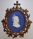 Rare Antique Wedgwood Christ Plaque Jasperware Blue Medallion Withcarved Frame