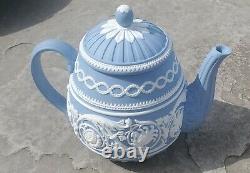 RARE Ornate Blue Jasperware Wedgwood Arabesque Teapot 250th Anniversary- Mint