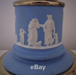 RARE Pair Antique Argand Lamps Blue Wedgwood Jasperware & Brass Wedding Motif