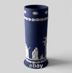 RARE Tall (21cm) Wedgwood Jasperware Portland Blue Spill Vase'75