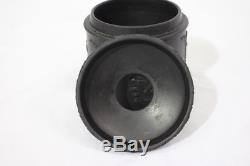 RARE Vintage WEDGWOOD Basalt Black Jasperware 3 HAIR RECEIVER Jar withLid England