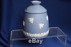 RARE Vintage Wedgwood Blue Jasperware Honey Bee Honey Pot/Jar WithLid EXCELANT