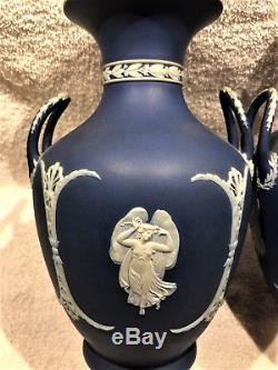 RARE Vintage Wedgwood Cobalt Blue Jasper Ware Vases (1533) (c. 1891) 9H NICE