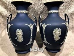 RARE Vintage Wedgwood Cobalt Blue Jasper Ware Vases (1533) (c. 1891) 9H NICE