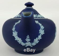 RARE WEDGWOOD Dk Blue Jasperware DOMINION OF CANADA Tea Set Sugar Creamer Teapot