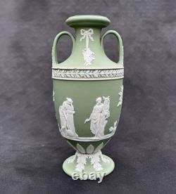 RARE WEDGWOOD SAGE GREEN JASPERWARE TROPHY VASE APPOLO & MUSES ENGLAND (1890s)