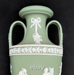 RARE WEDGWOOD SAGE GREEN JASPERWARE TROPHY VASE APPOLO & MUSES ENGLAND (1890s)