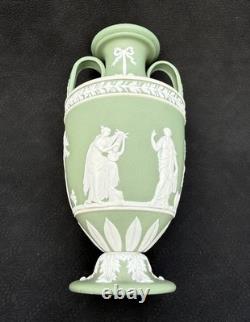 RARE WEDGWOOD SAGE GREEN JASPERWARE TROPHY VASE APPOLO & MUSES ENGLAND (1890s)