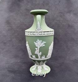 RARE WEDGWOOD SAGE GREEN JASPERWARE TROPHY VASE APPOLO & MUSES ENGLAND (1890s)