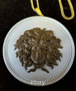 RARE Wedgwood Black, Lavender Medusa Jasperware Medallion Necklace 2 1/2W