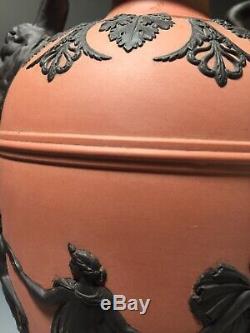 RARE Wedgwood Black on Terra Cotta Jasperware Cameo Classical Urn