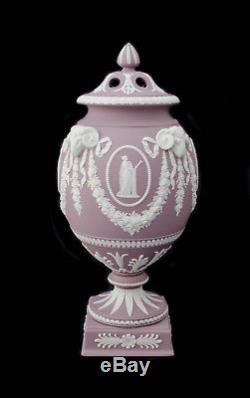 RARE Wedgwood Lilac White Jasperware Ram's Head Potpourri Urn Vase with Lid 12 H