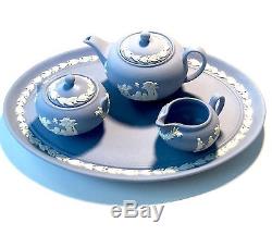RARE! Wedgwood Miniature Tea Set In Blue and White Jasperware