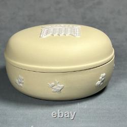 RARE Wedgwood Primrose Jasperware Medium Round Tudor Portcullis Trinket Box